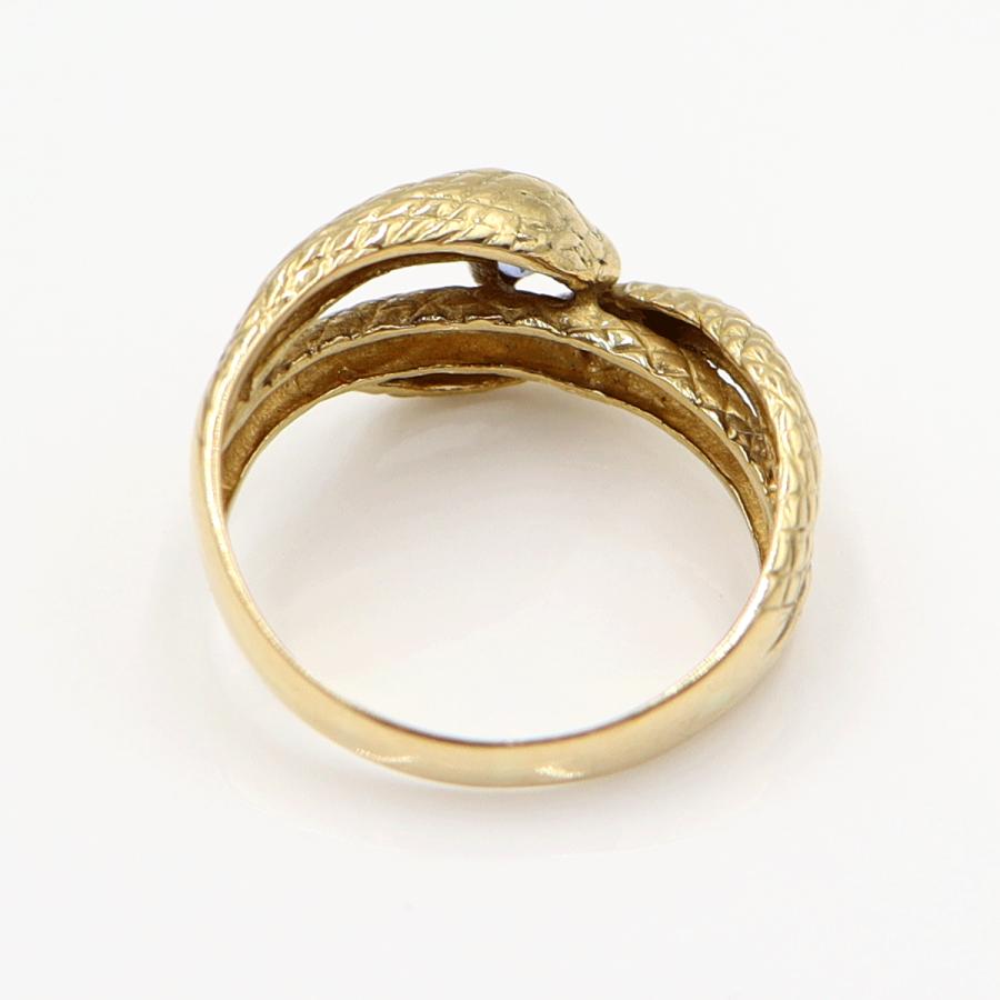 K18サファイアリング「スネーク」　リングサイズ16号　重量4.35ｇ(石の重量含む)　蛇　レディース(中古)