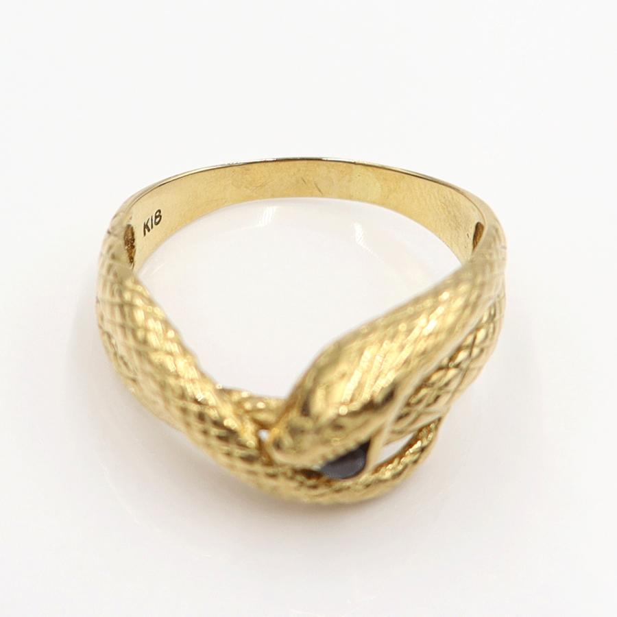 K18サファイアリング「スネーク」　リングサイズ16号　重量4.35ｇ(石の重量含む)　蛇　レディース(中古)