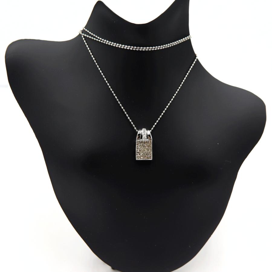 K18WGダイヤモンドペンダントネックレス　ネック長さ：約44cm　重量3.22ｇ(石の重量含む)(中古)