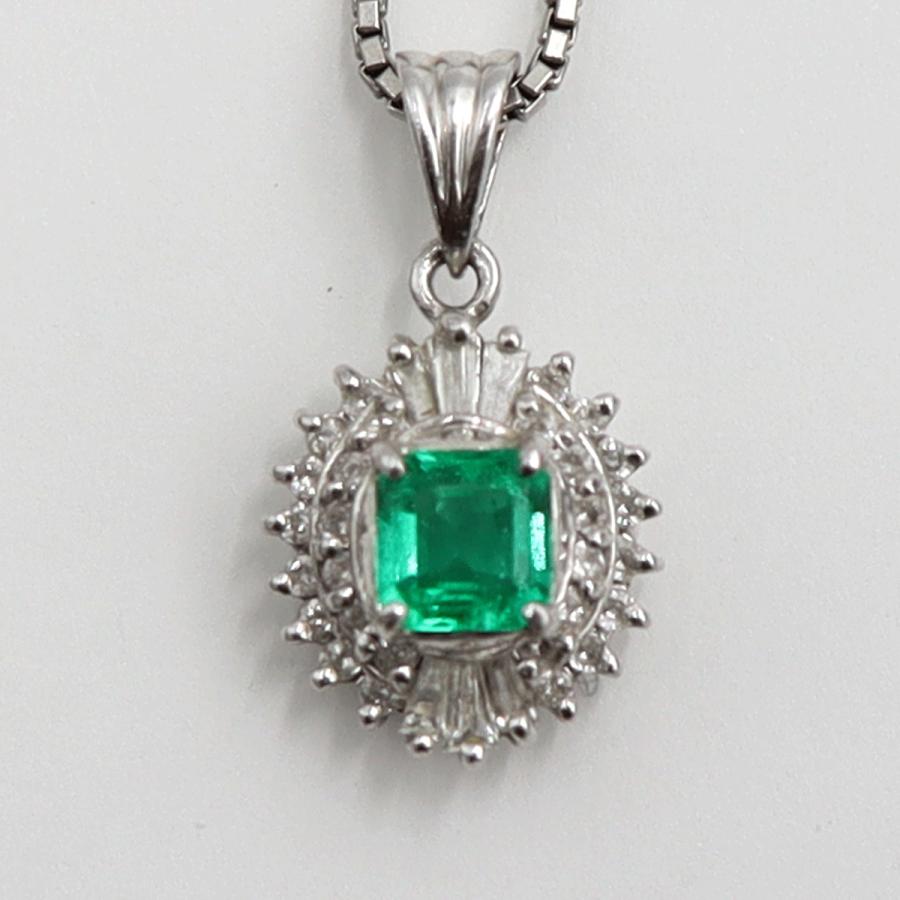 Pt850エメラルドペンダントネックレス　E0.36ct　D0.26ct　ネックレス長さ40cm　重量6.52ｇ(石の重量含む) レディース(中古)