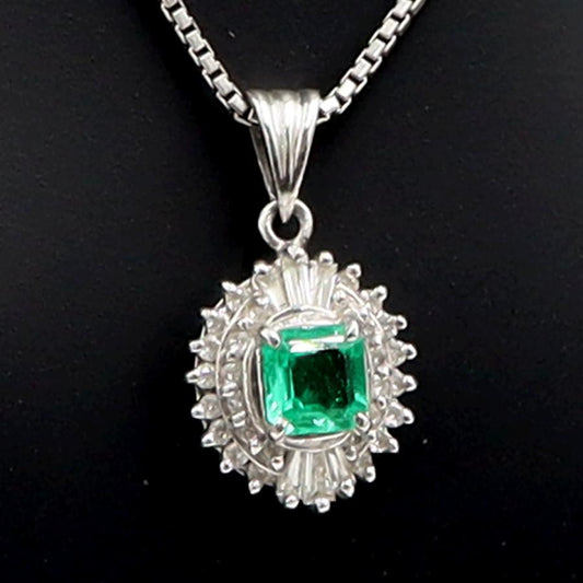 Pt850エメラルドペンダントネックレス　E0.36ct　D0.26ct　ネックレス長さ40cm　重量6.52ｇ(石の重量含む) レディース(中古)