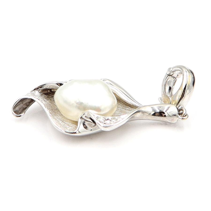 K14WGケシパールペンダントトップ　D0.07ct　重量5.54ｇ(石の重量含む)（中古）