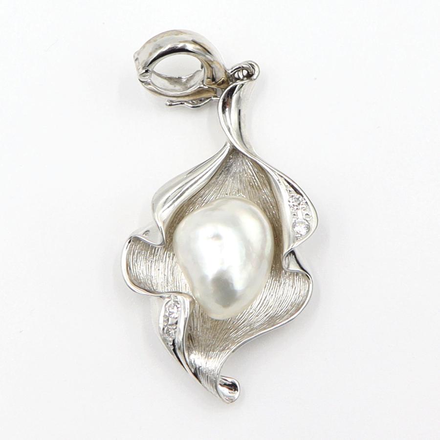 K14WGケシパールペンダントトップ　D0.07ct　重量5.54ｇ(石の重量含む)（中古）