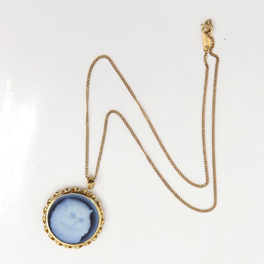 K18メノウカメオペンダントネックレス「キャット」　ネックレス長さ38cm　重量6.57ｇ　レディース（中古）