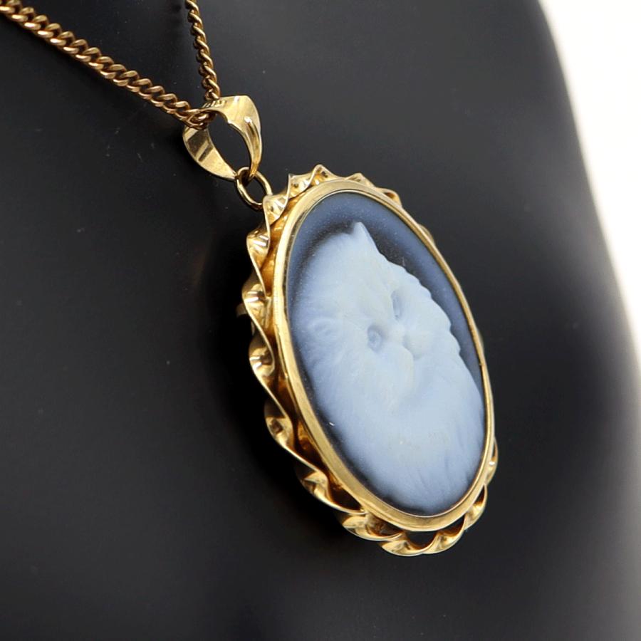 K18メノウカメオペンダントネックレス「キャット」　ネックレス長さ38cm　重量6.57ｇ　レディース（中古）