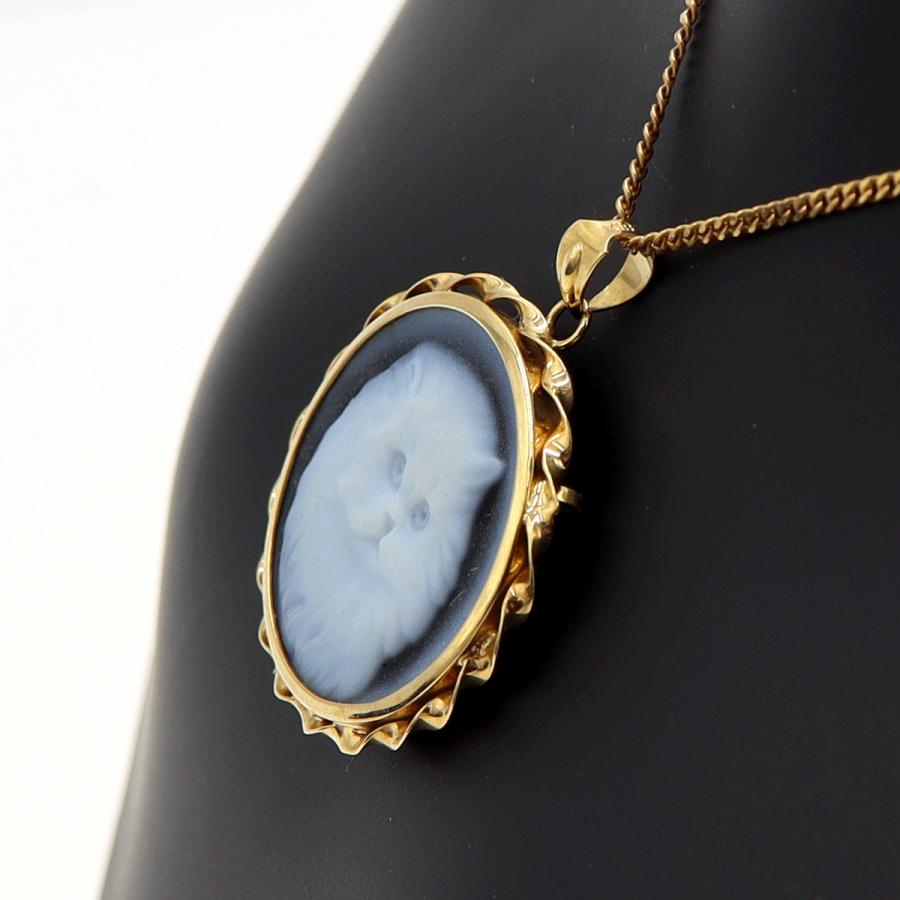 K18メノウカメオペンダントネックレス「キャット」　ネックレス長さ38cm　重量6.57ｇ　レディース（中古）