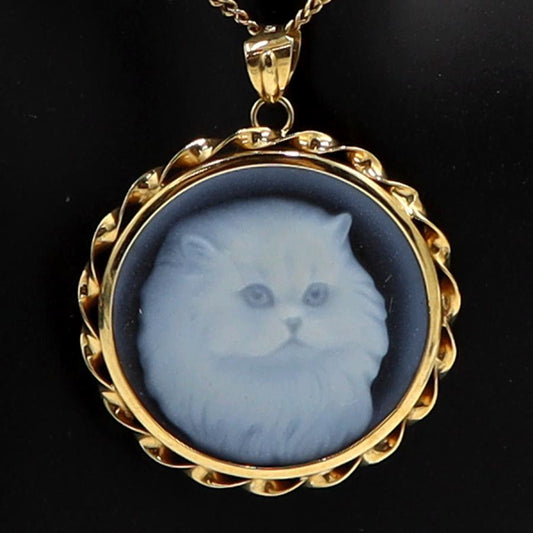K18メノウカメオペンダントネックレス「キャット」　ネックレス長さ38cm　重量6.57ｇ　レディース（中古）