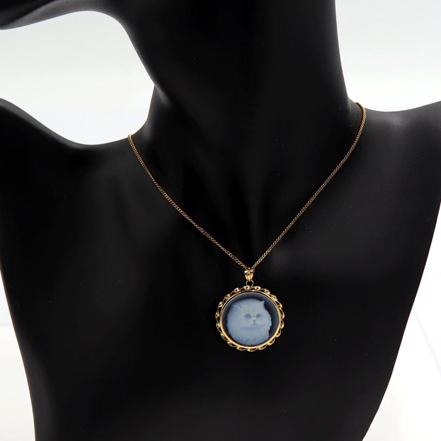 K18メノウカメオペンダントネックレス「キャット」　ネックレス長さ38cm　重量6.57ｇ　レディース（中古）