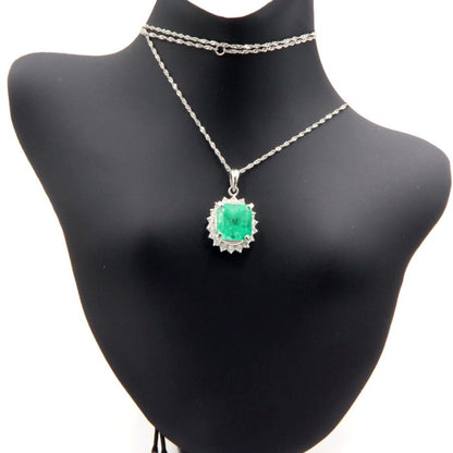 Pt900/850エメラルドネックレス　E4.245ct　D0.50ct　ネックレス長さ42cm　重量6.95ｇ(石の重量含む)（中古）