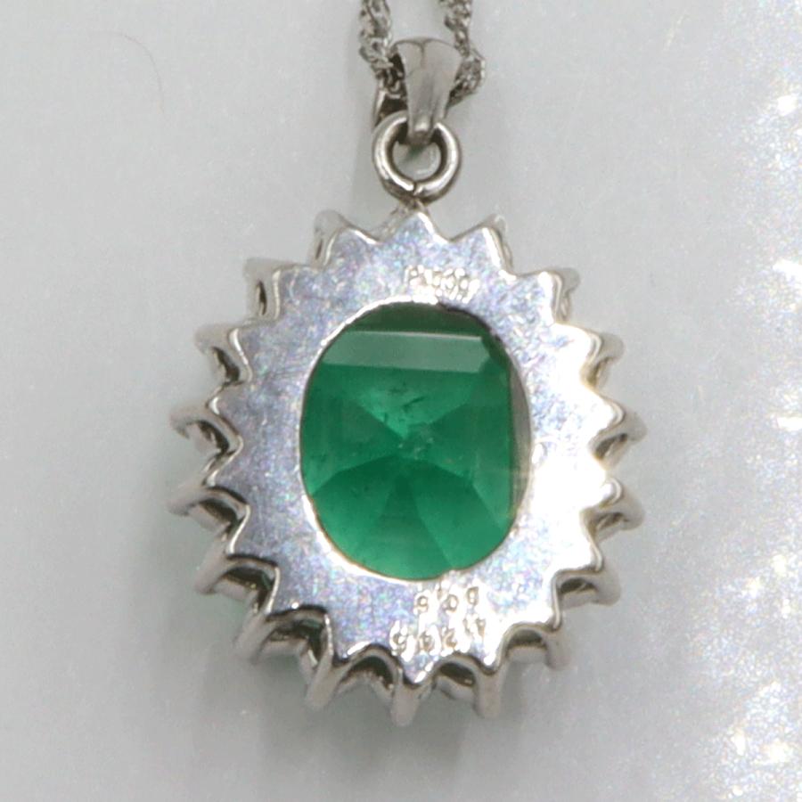 Pt900/850エメラルドネックレス　E4.245ct　D0.50ct　ネックレス長さ42cm　重量6.95ｇ(石の重量含む)（中古）