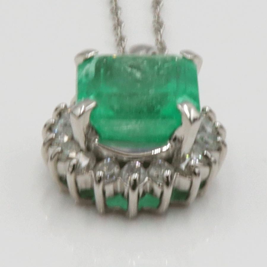 Pt900/850エメラルドネックレス　E4.245ct　D0.50ct　ネックレス長さ42cm　重量6.95ｇ(石の重量含む)（中古）