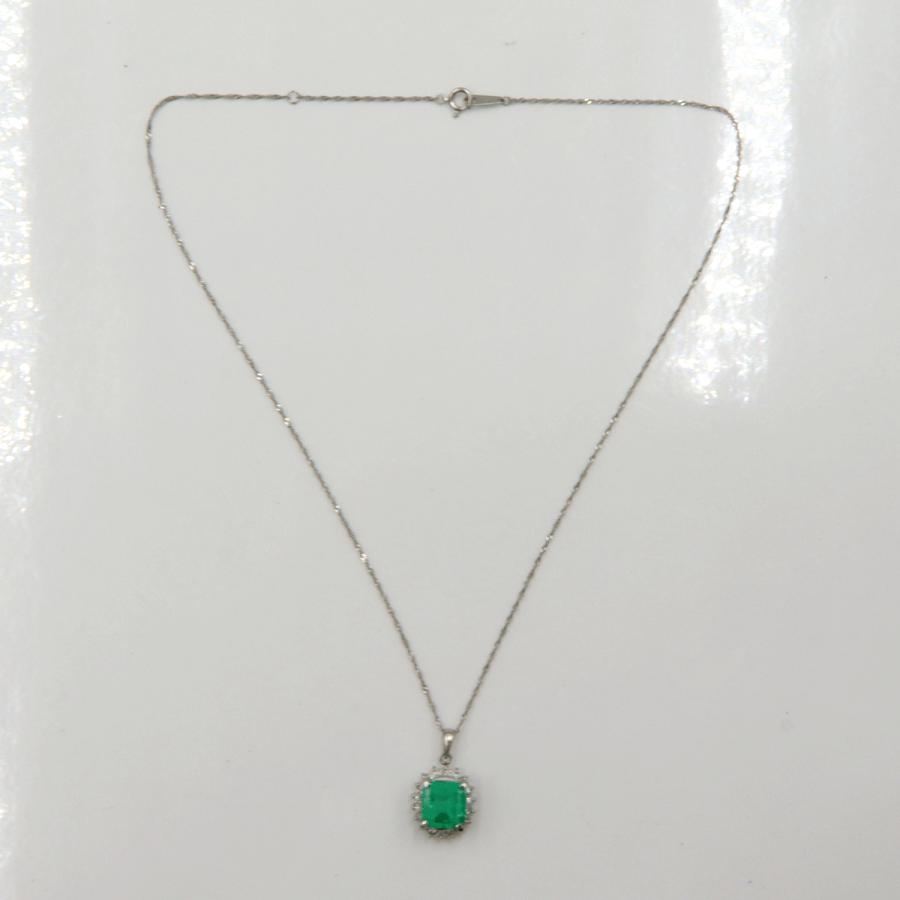 Pt900/850エメラルドネックレス　E4.245ct　D0.50ct　ネックレス長さ42cm　重量6.95ｇ(石の重量含む)（中古）