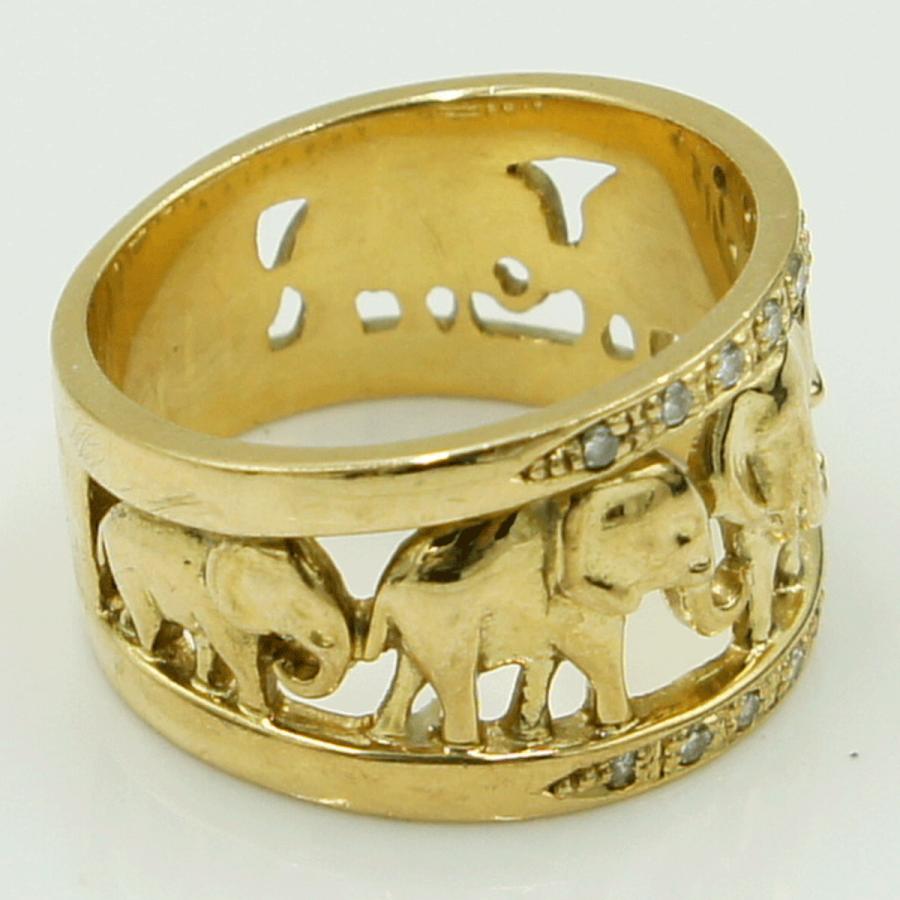 K18ダイヤモンドリング　「ゾウ」　リングサイズ18号　D 0.17ct　重量11.62ｇ（中古）