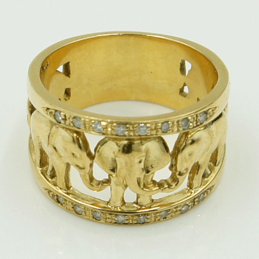 K18ダイヤモンドリング　「ゾウ」　リングサイズ18号　D 0.17ct　重量11.62ｇ（中古）