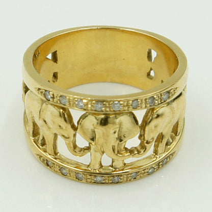 K18ダイヤモンドリング　「ゾウ」　リングサイズ18号　D 0.17ct　重量11.62ｇ（中古）