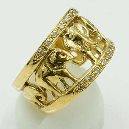 K18ダイヤモンドリング　「ゾウ」　リングサイズ18号　D 0.17ct　重量11.62ｇ（中古）
