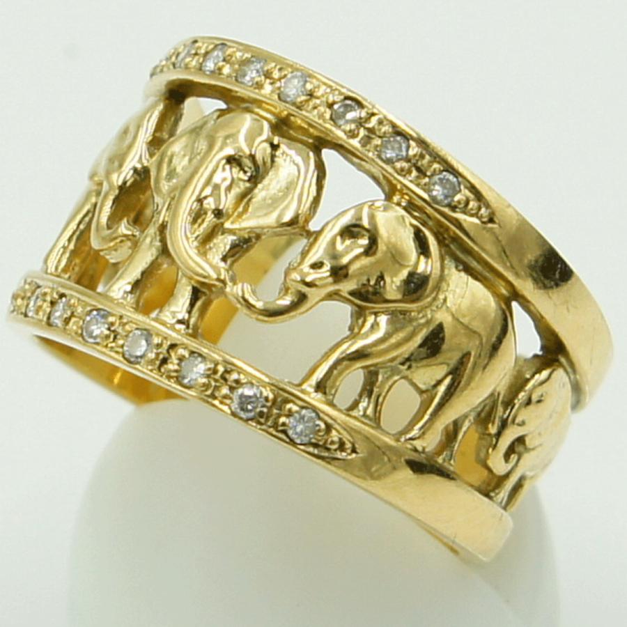 K18ダイヤモンドリング　「ゾウ」　リングサイズ18号　D 0.17ct　重量11.62ｇ（中古）