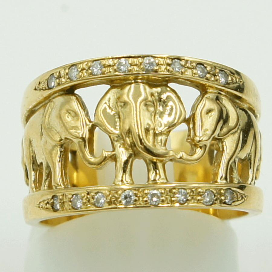 K18ダイヤモンドリング　「ゾウ」　リングサイズ18号　D 0.17ct　重量11.62ｇ（中古）