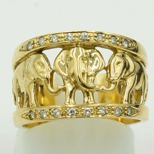 K18ダイヤモンドリング　「ゾウ」　リングサイズ18号　D 0.17ct　重量11.62ｇ（中古）