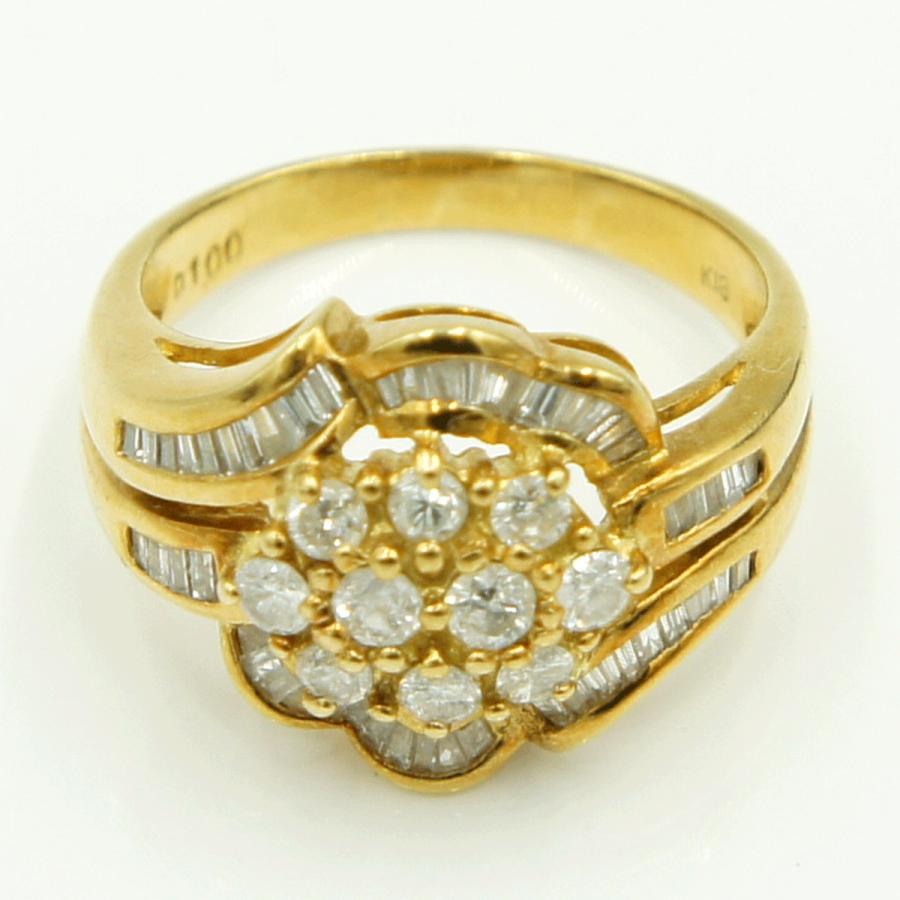 K18ダイヤモンドリング「フラワー」D1.00ct　リングサイズ13号　重量6.57ｇ(石の重量含む)（中古）
