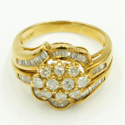 K18ダイヤモンドリング「フラワー」D1.00ct　リングサイズ13号　重量6.57ｇ(石の重量含む)（中古）