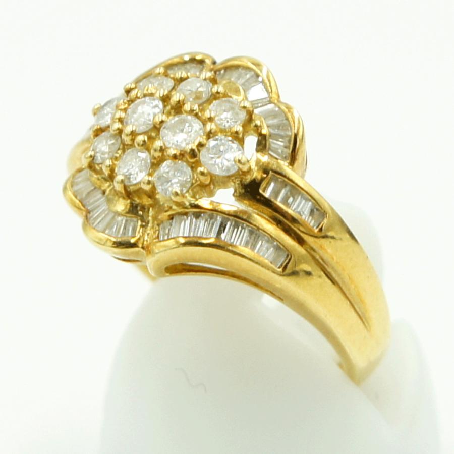 K18ダイヤモンドリング「フラワー」D1.00ct　リングサイズ13号　重量6.57ｇ(石の重量含む)（中古）