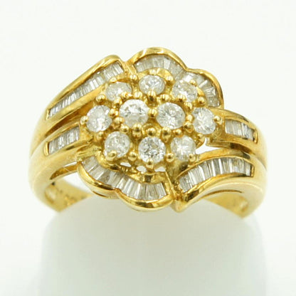 K18ダイヤモンドリング「フラワー」D1.00ct　リングサイズ13号　重量6.57ｇ(石の重量含む)（中古）