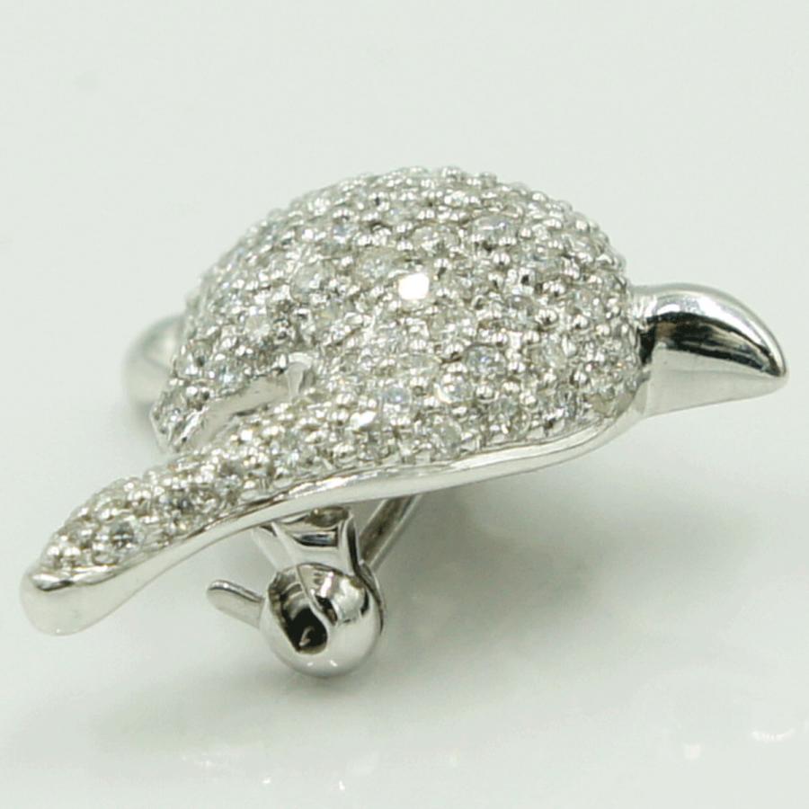 K18WGダイヤモンドブローチ　「ドルフィン」　D1.00ct　4.71ｇ（中古