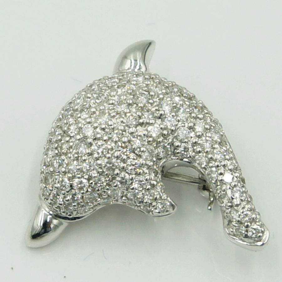 K18WGダイヤモンドブローチ　「ドルフィン」　D1.00ct　4.71ｇ（中古
