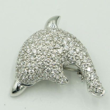 K18WGダイヤモンドブローチ　「ドルフィン」　D1.00ct　4.71ｇ（中古