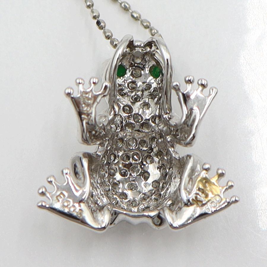 K18WGエメラルドダイヤネックレス 「カエル」E0.08ct　D0.37ct 　重さ：3.88g(石の重量含む) レディース(中古)