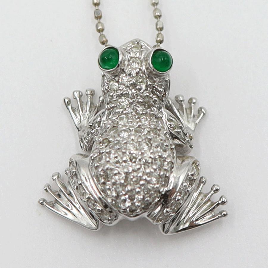 K18WGエメラルドダイヤネックレス 「カエル」E0.08ct　D0.37ct 　重さ：3.88g(石の重量含む) レディース(中古)