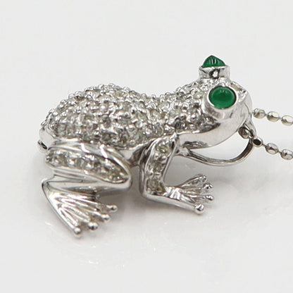 K18WGエメラルドダイヤネックレス 「カエル」E0.08ct　D0.37ct 　重さ：3.88g(石の重量含む) レディース(中古)