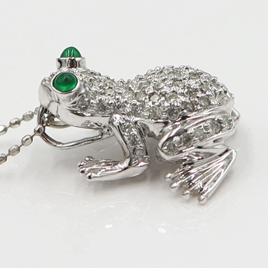 K18WGエメラルドダイヤネックレス 「カエル」E0.08ct　D0.37ct 　重さ：3.88g(石の重量含む) レディース(中古)