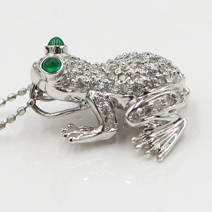 K18WGエメラルドダイヤネックレス 「カエル」E0.08ct　D0.37ct 　重さ：3.88g(石の重量含む) レディース(中古)