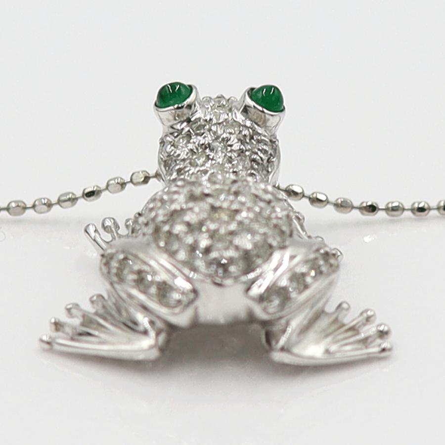 K18WGエメラルドダイヤネックレス 「カエル」E0.08ct　D0.37ct 　重さ：3.88g(石の重量含む) レディース(中古)