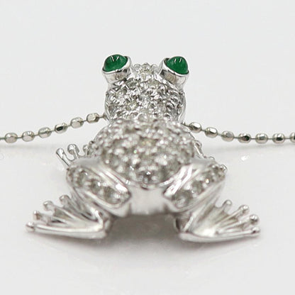 K18WGエメラルドダイヤネックレス 「カエル」E0.08ct　D0.37ct 　重さ：3.88g(石の重量含む) レディース(中古)