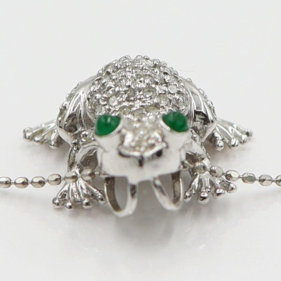 K18WGエメラルドダイヤネックレス 「カエル」E0.08ct　D0.37ct 　重さ：3.88g(石の重量含む) レディース(中古)