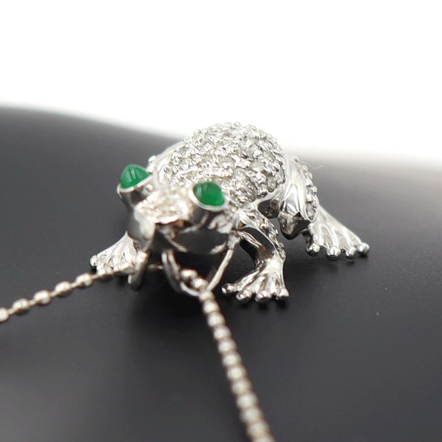 K18WGエメラルドダイヤネックレス 「カエル」E0.08ct　D0.37ct 　重さ：3.88g(石の重量含む) レディース(中古)