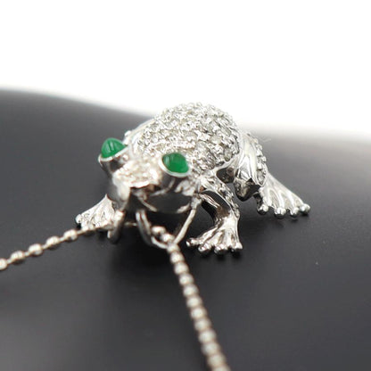 K18WGエメラルドダイヤネックレス 「カエル」E0.08ct　D0.37ct 　重さ：3.88g(石の重量含む) レディース(中古)