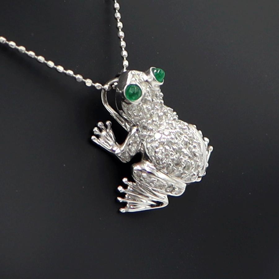 K18WGエメラルドダイヤネックレス 「カエル」E0.08ct　D0.37ct 　重さ：3.88g(石の重量含む) レディース(中古)