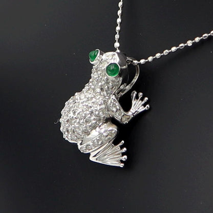 K18WGエメラルドダイヤネックレス 「カエル」E0.08ct　D0.37ct 　重さ：3.88g(石の重量含む) レディース(中古)