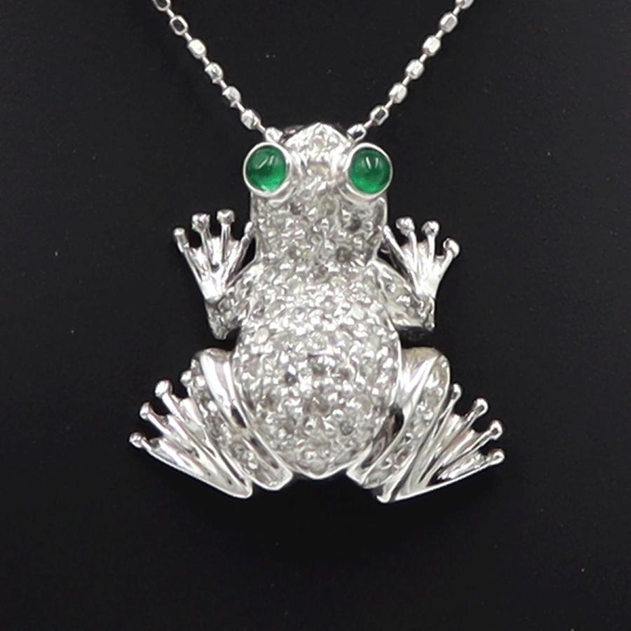 K18WGエメラルドダイヤネックレス 「カエル」E0.08ct　D0.37ct 　重さ：3.88g(石の重量含む) レディース(中古)