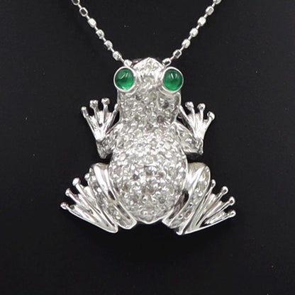 K18WGエメラルドダイヤネックレス 「カエル」E0.08ct　D0.37ct 　重さ：3.88g(石の重量含む) レディース(中古)