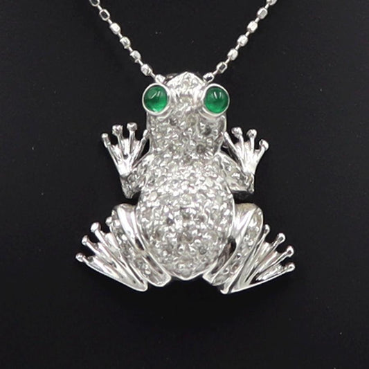 K18WGエメラルドダイヤネックレス 「カエル」E0.08ct　D0.37ct 　重さ：3.88g(石の重量含む) レディース(中古)