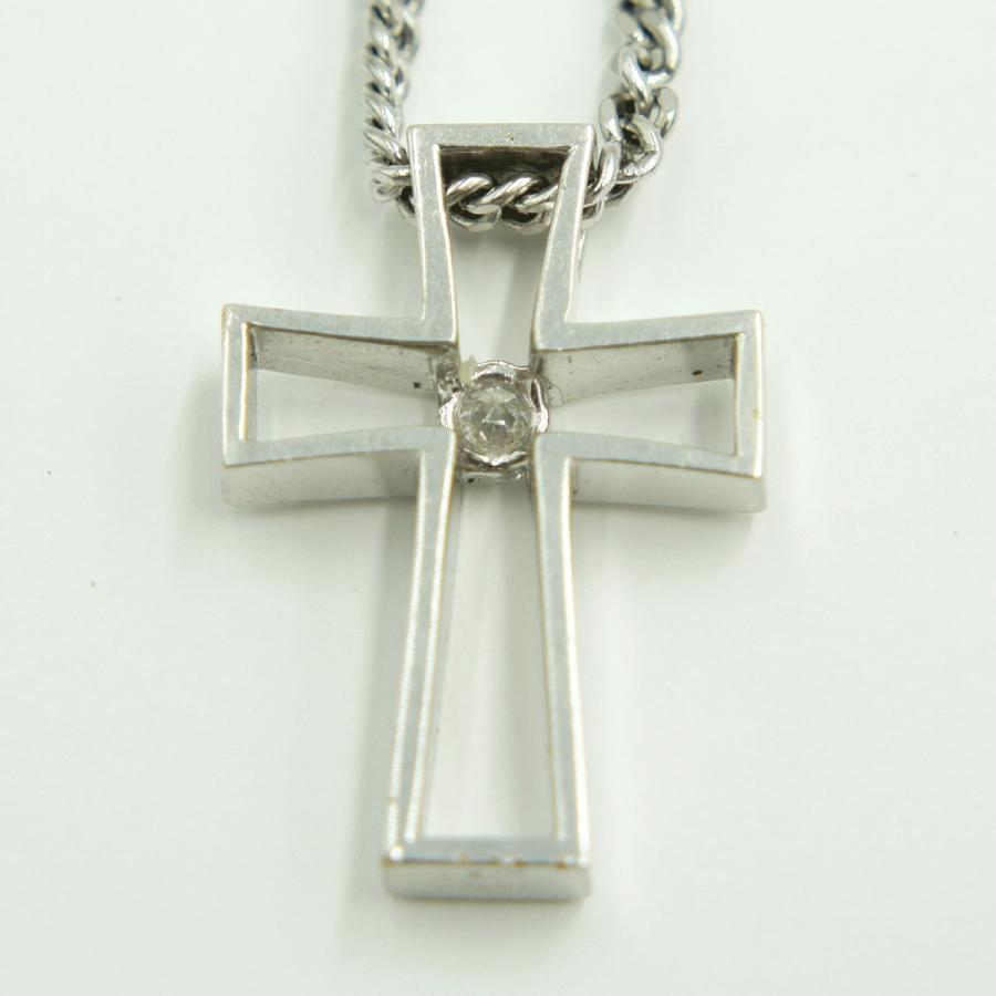 K18WGダイヤクロスネックレス　D0.21ct　15.88ｇ　ホワイトゴールド　レディース（中古）