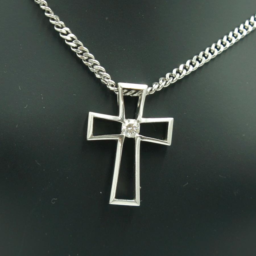 K18WGダイヤクロスネックレス　D0.21ct　15.88ｇ　ホワイトゴールド　レディース（中古）
