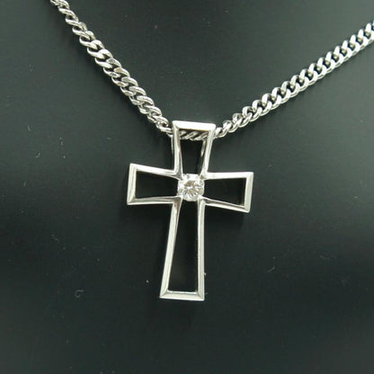 K18WGダイヤクロスネックレス　D0.21ct　15.88ｇ　ホワイトゴールド　レディース（中古）