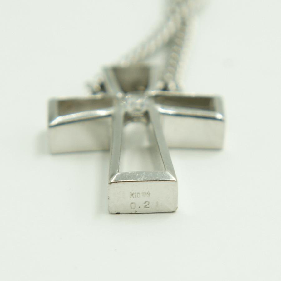 K18WGダイヤクロスネックレス　D0.21ct　15.88ｇ　ホワイトゴールド　レディース（中古）