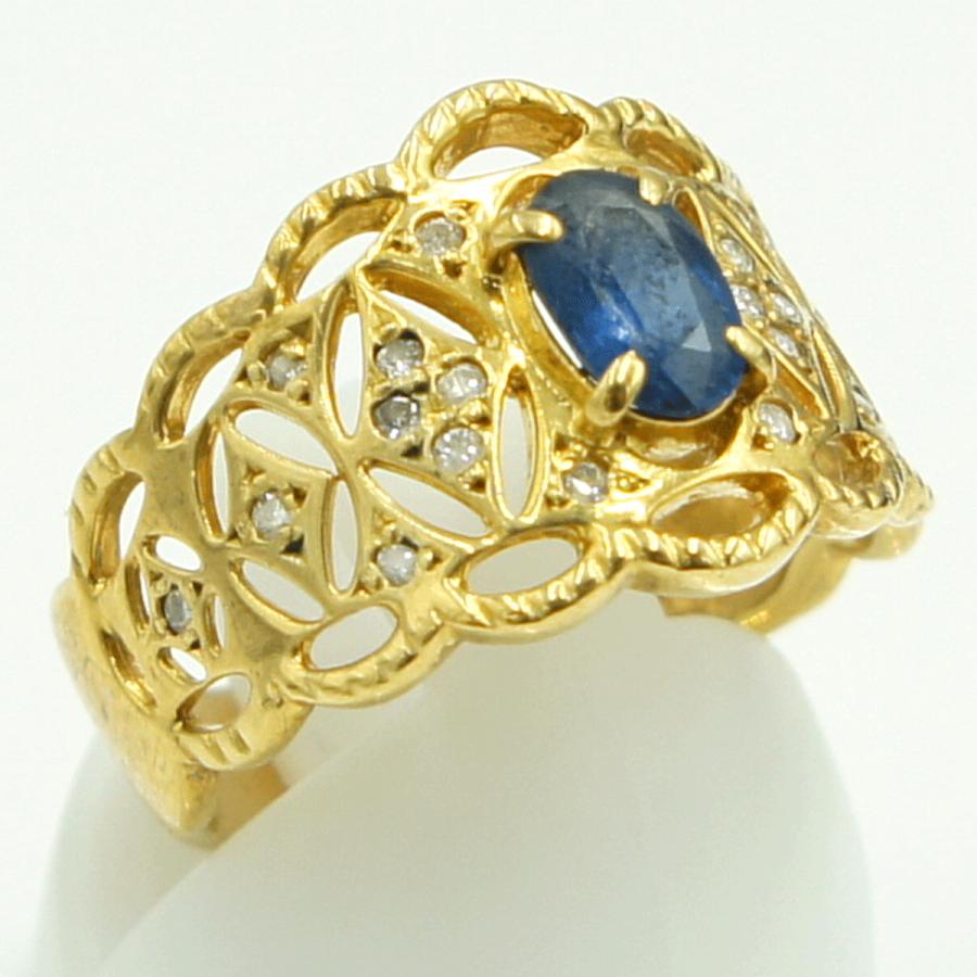 K18サファイアダイヤモンドリング　S0.73ct　D0.12ct　リングサイズ12号　重量5.41ｇ(石の重量含む)　レディース（中古）